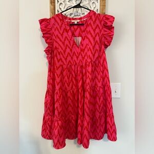 Raspberry Chevron Umgee Ruffle Dress